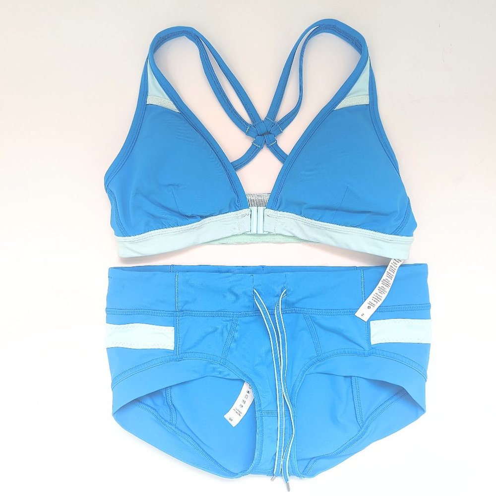 lululemon - Heat It Up - Blue Boyshort and Clasp Front Top/Bra Set - Size 8
